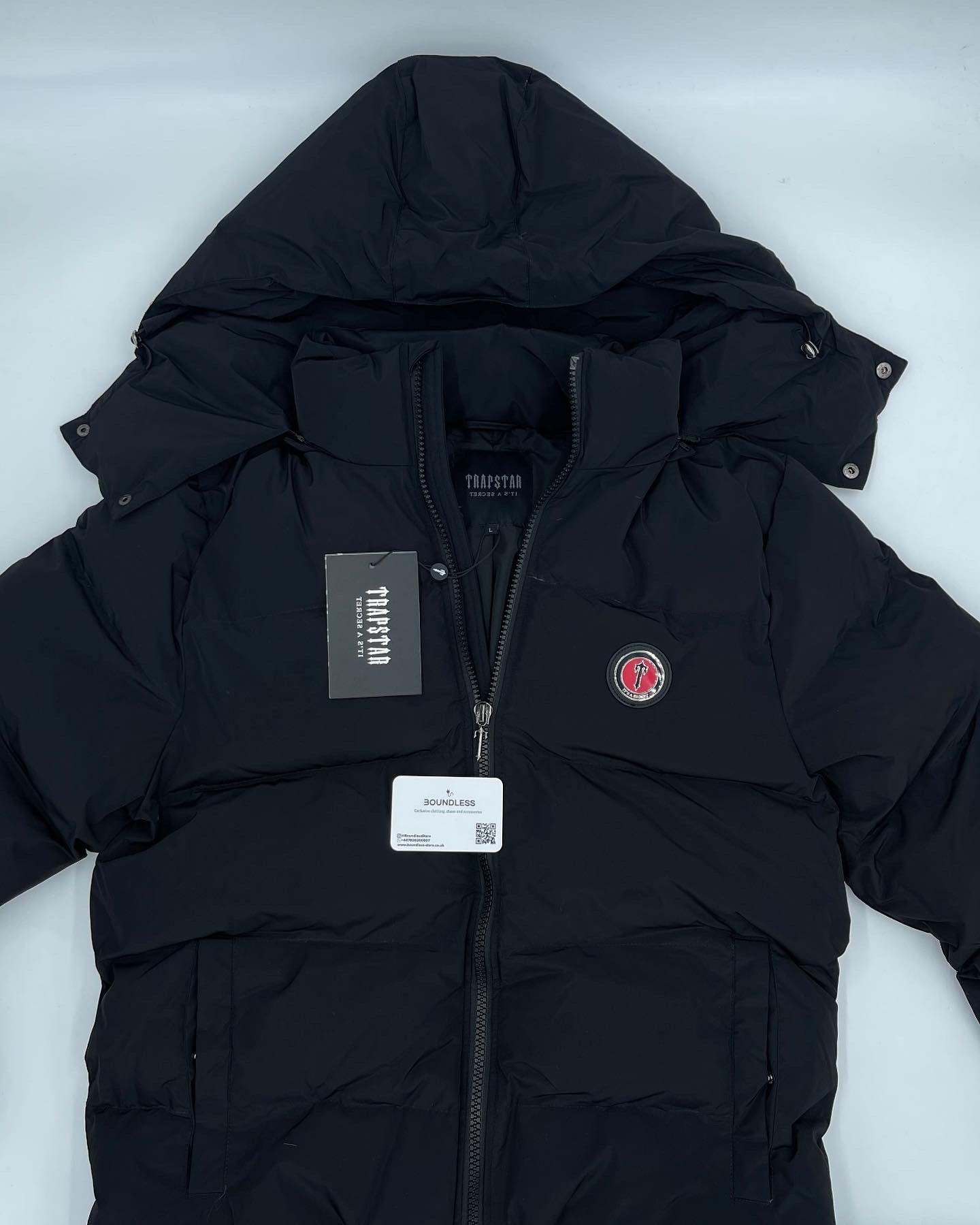 Trapstar Irongate Hooded Puffer Jacket Detachable Hood Black/Red ...